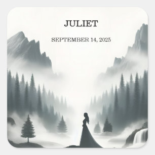 Pegatina Cuadrada Rain Cloud Smoky Mountain Bridal Shower