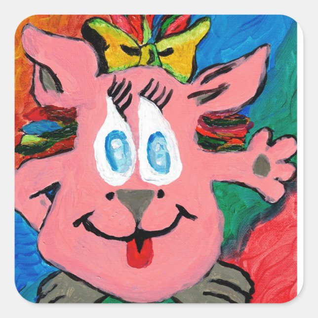 Pegatina Cuadrada Rainbow Cartoon Character Sticker (Anverso)