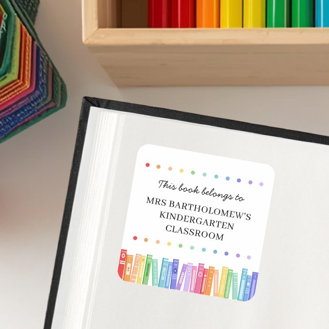 Pegatina Cuadrada Rainbow Colors This Book Belongs To Custom (Subido por el creador)
