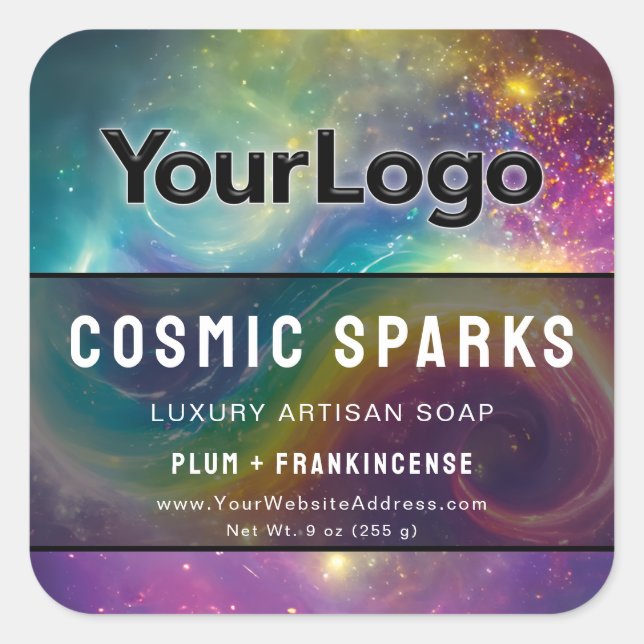 Pegatina Cuadrada Rainbow Cosmic Galaxy Artisan Product Labels (Anverso)