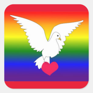 PEGATINA CUADRADA RAINBOW HEART DOVE