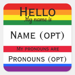 Pegatina Cuadrada Rainbow Hello Pronouns