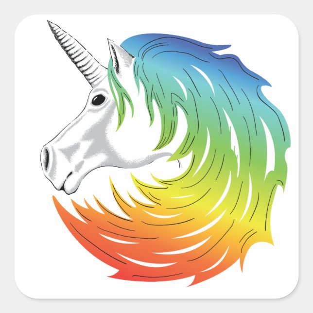 Pegatina Cuadrada Rainbow Mane Unicorn (Anverso)