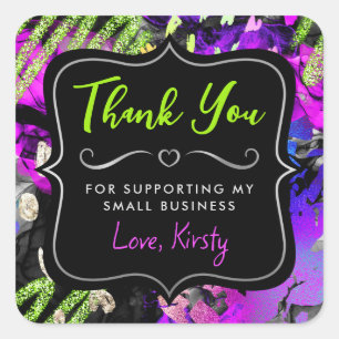 Pegatina Cuadrada Rainbow Neon Resumen Purpurina Pequeña Empresa