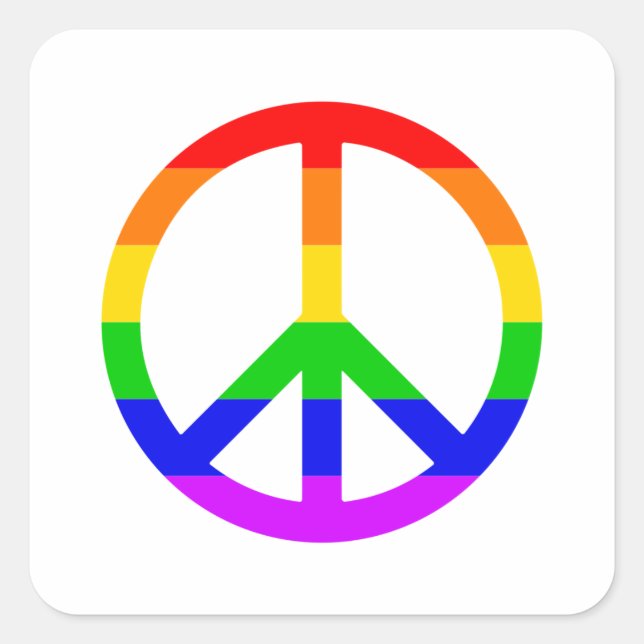 Pegatina Cuadrada Rainbow Peace Sign (Anverso)