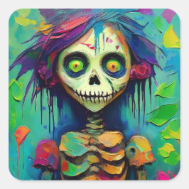Pegatina Cuadrada Rainbow Skeleton Zombie Doll