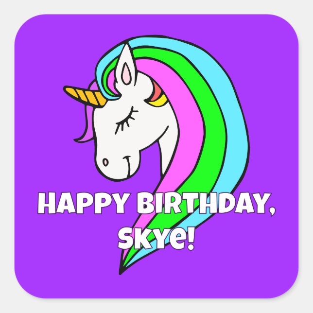 Pegatina Cuadrada Rainbow Unicorn (Anverso)