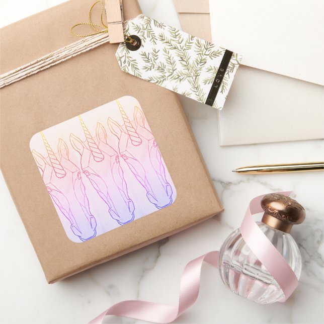 Pegatina Cuadrada Rainbow Unicorn (Regalar)