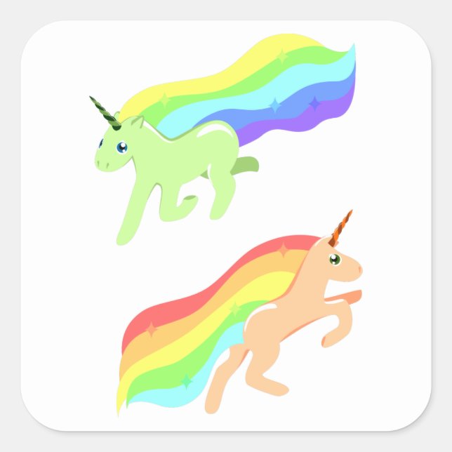 Pegatina Cuadrada Rainbow Unicorns (Anverso)