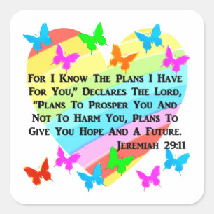 PEGATINA CUADRADA RAINBOW Y HEARTS JEREMIAH 29:11