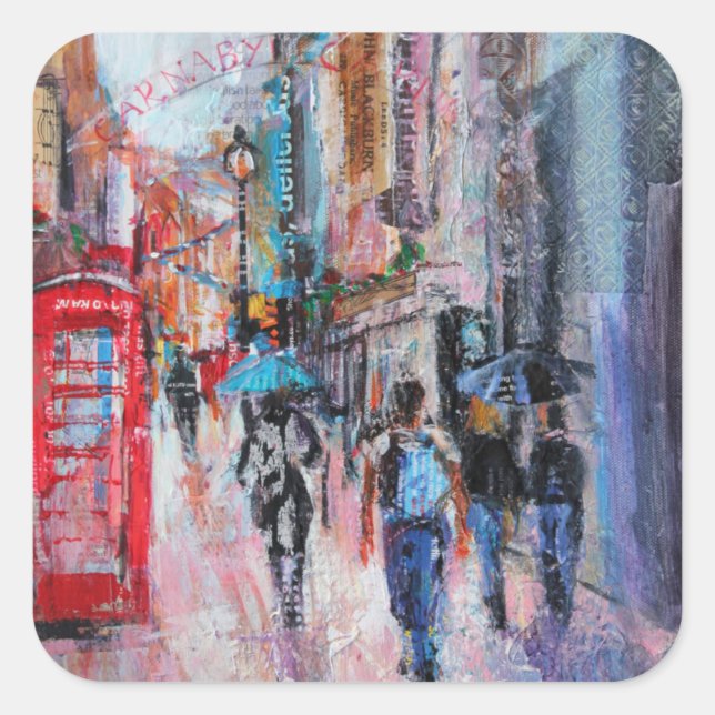 Pegatina Cuadrada Rainy Day Carnaby Street (Anverso)
