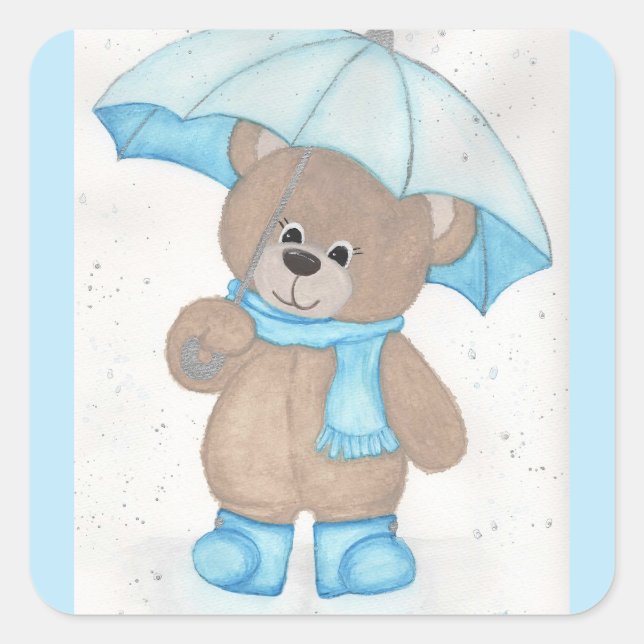 Pegatina Cuadrada Rainy Daze Teddy Bear (Anverso)