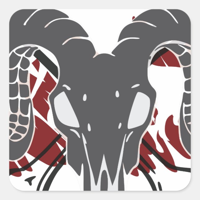 Pegatina Cuadrada Ram skull art v1 (Anverso)