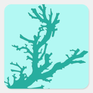 Pegatina Cuadrada Rama de coral: turquesa y agua