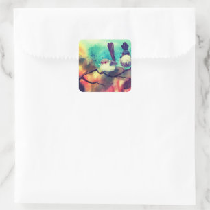 Pegatina Cuadrada Rama de la naturaleza pintada Aves metálicas