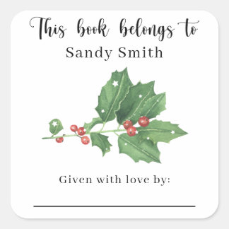 Pegatina Cuadrada Rama de Mistletoe - Este libro pertenece con mensa
