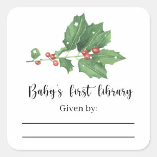 Pegatina Cuadrada Rama de muérdago - Ex libris para Baby Shower