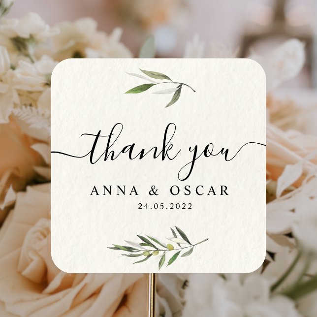 Pegatina Cuadrada Rama de oliva verde acuarela moderna (Subido por el creador)