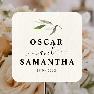 Pegatina Cuadrada Rama de olivo verde acuarela moderna