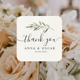 Pegatina Cuadrada Rama verde oliva de agua simple