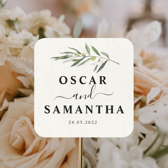 Pegatina Cuadrada Rama verde oliva simple acuarela (Subido por el creador)