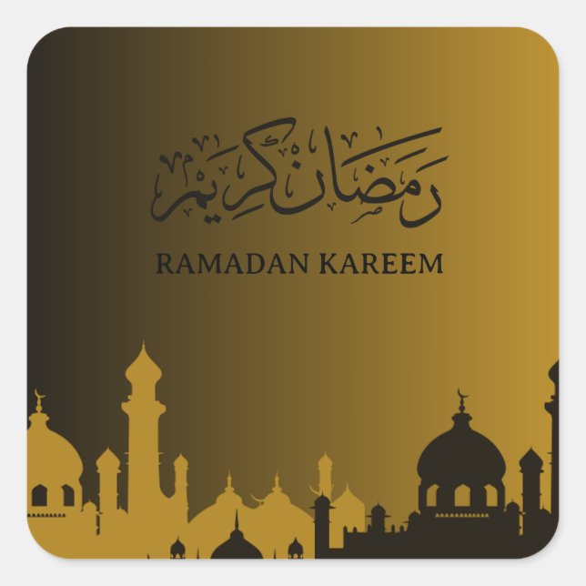 Pegatina Cuadrada Ramadán de oro kareem 2024 (Anverso)