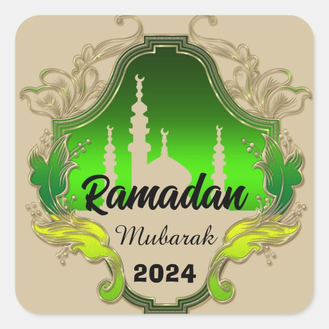 Pegatina Cuadrada Ramadan Kareem año personalizado 2026 (Anverso)