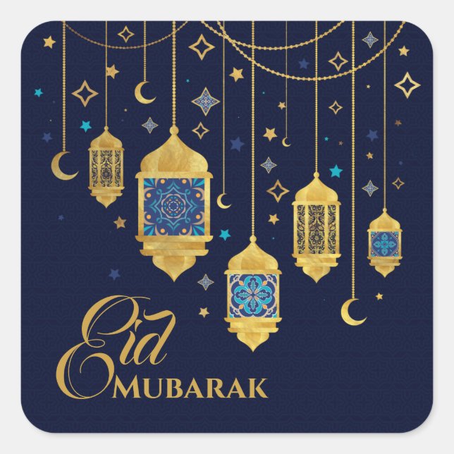 Pegatina Cuadrada Ramadan Kareem -Eid Mubarak- Feliz Eid (Anverso)