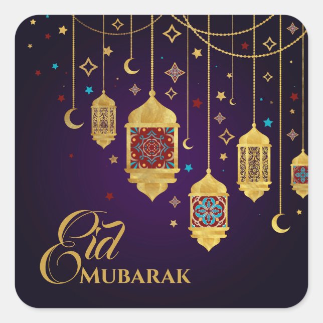 Pegatina Cuadrada Ramadan Kareem -Eid Mubarak- Feliz Eid (Anverso)