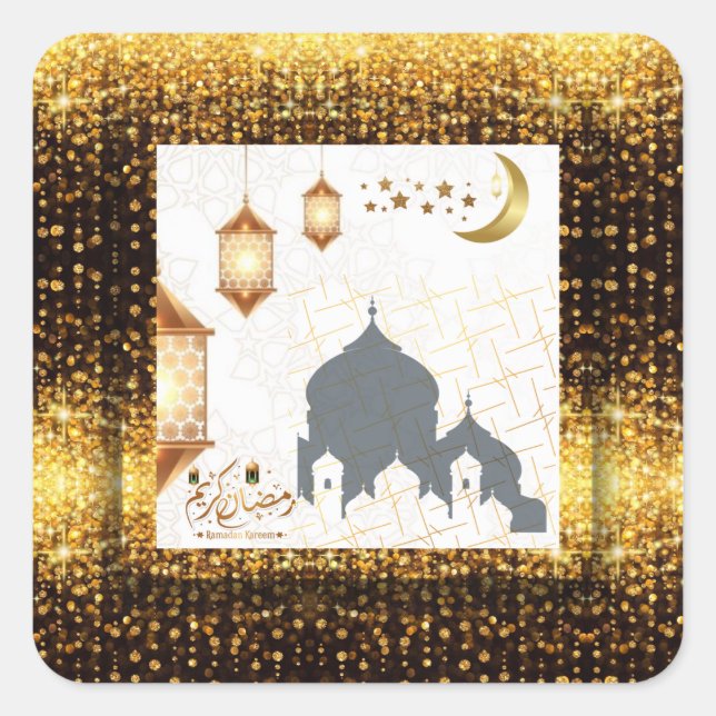 Pegatina Cuadrada Ramadan kareem golden (Anverso)