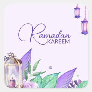 Pegatina Cuadrada Ramadán Linterna de acuarela Ramadán Kareem