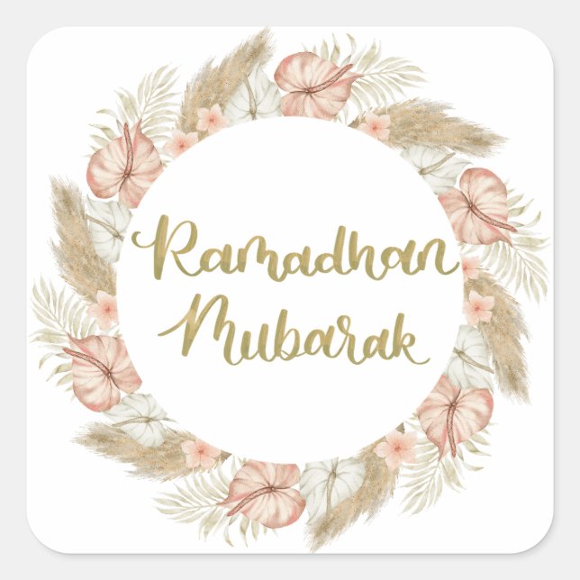 Pegatina Cuadrada Ramadan Mubarak 3 (Anverso)