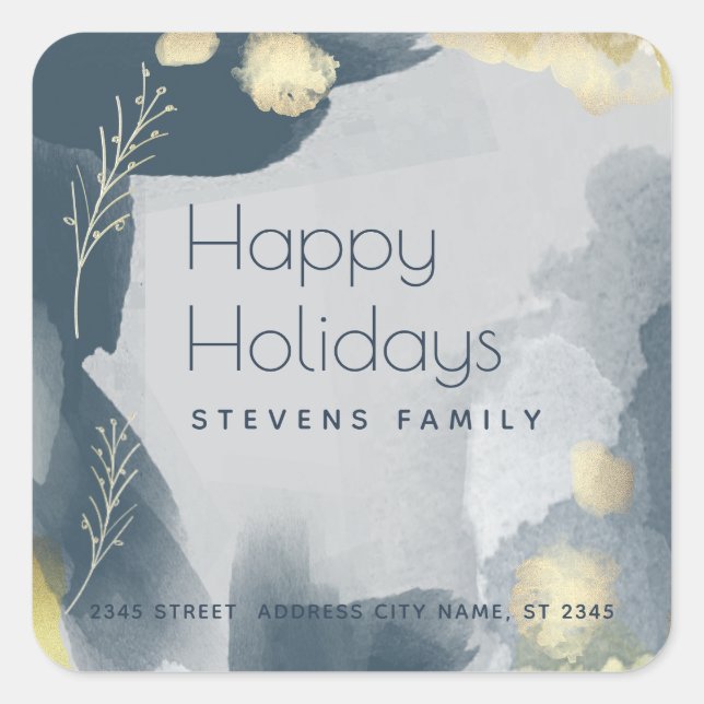 Pegatina Cuadrada Ramas abstractas de la acuarela moderna de Boho (Anverso)