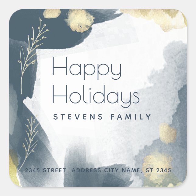 Pegatina Cuadrada Ramas abstractas de la acuarela moderna de Boho (Anverso)