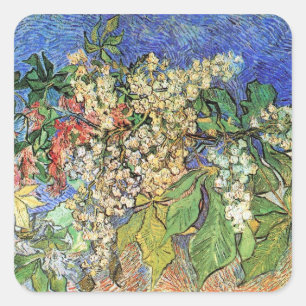 Pegatina Cuadrada Ramas de castaño en flor por Vincent van Gogh