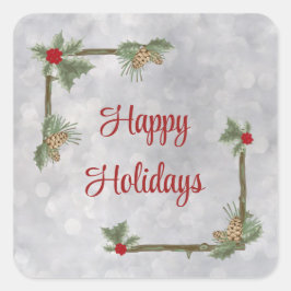 Pegatina Cuadrada Ramas de Pine y Pegatinas de Holly Square