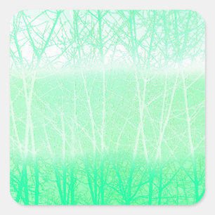 Pegatina Cuadrada Ramas Verdes Menta Niebla Helada