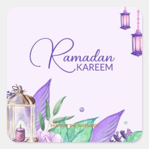 Pegatina Cuadrada Ramazan Ramadan Kareem Acuarela