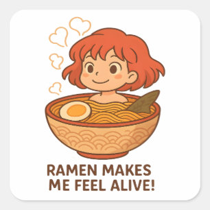 Pegatina Cuadrada Ramen Me Hace Sentir Vivo Funny Amante De Los Fide