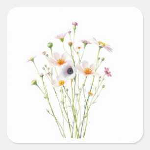 Pegatina Cuadrada Ramo de acuarela de flores silvestres