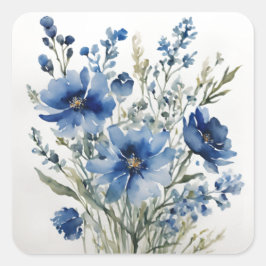 Pegatina Cuadrada Ramo de Flores Acuarela Elegante