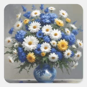 Pegatina Cuadrada Ramo de Flores Acuarela Elegante