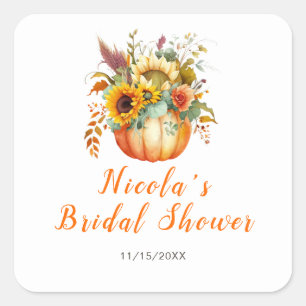 Pegatina Cuadrada Ramo de flores de calabaza para ducha de novia