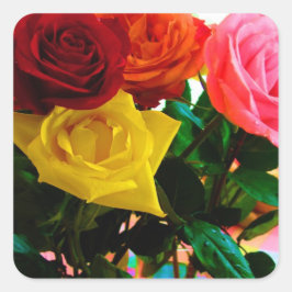 Pegatina Cuadrada ramo de flores de rosa