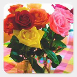 Pegatina Cuadrada ramo de flores de rosa