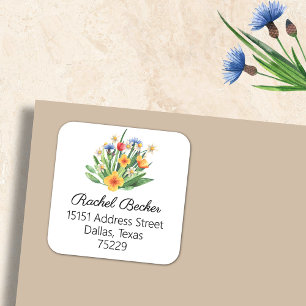 Pegatina Cuadrada Ramo de flores silvestres acuarela Dirección de de