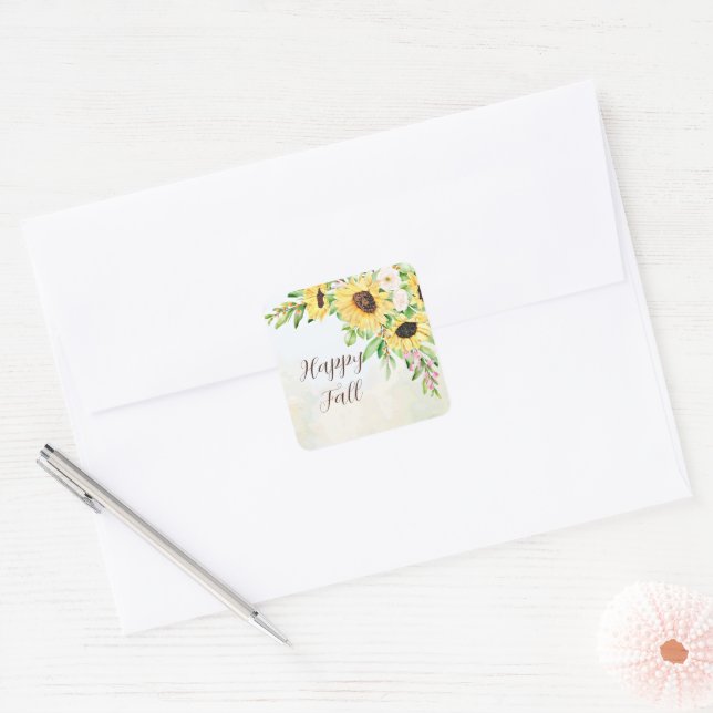Pegatina Cuadrada Ramo de girasoles con texto personalizable  (Sobre)