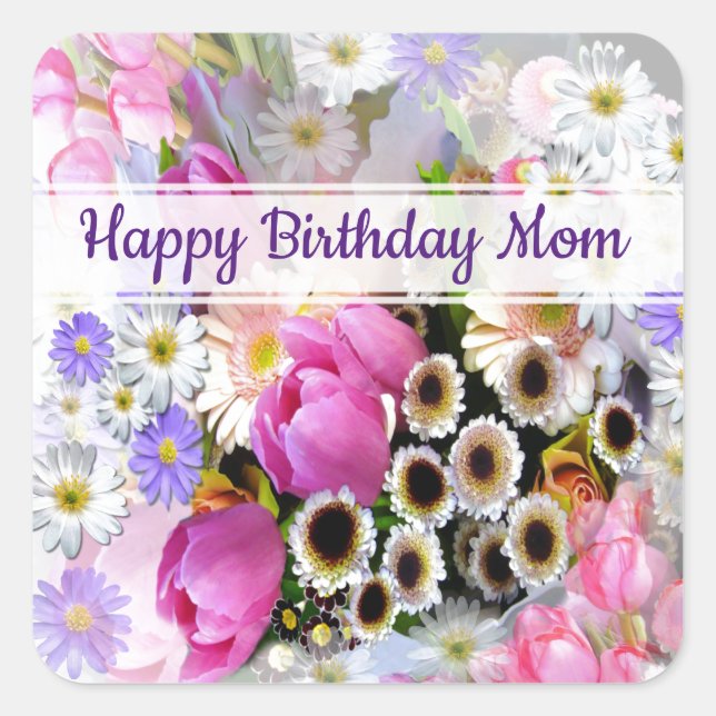 Pegatina Cuadrada Ramo de Primavera (Anverso)