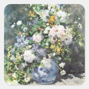 Pegatina Cuadrada Ramo de Primavera de Pierre Renoir, Flores Vintage