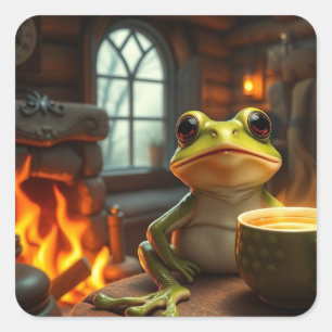 Pegatina Cuadrada Rana acogedora